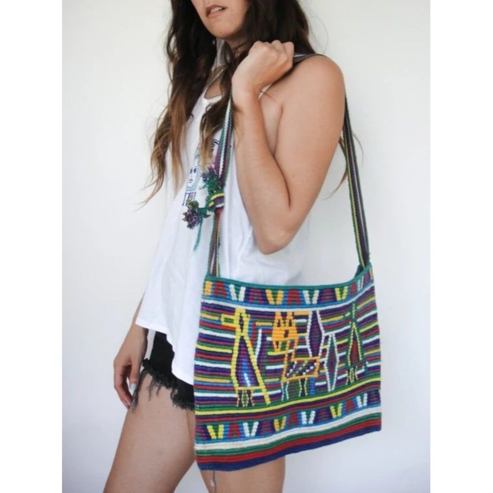 Vintage Handcrafted Guatemala Maya Artisans Thick Woven Knotted Strap Tote Bag